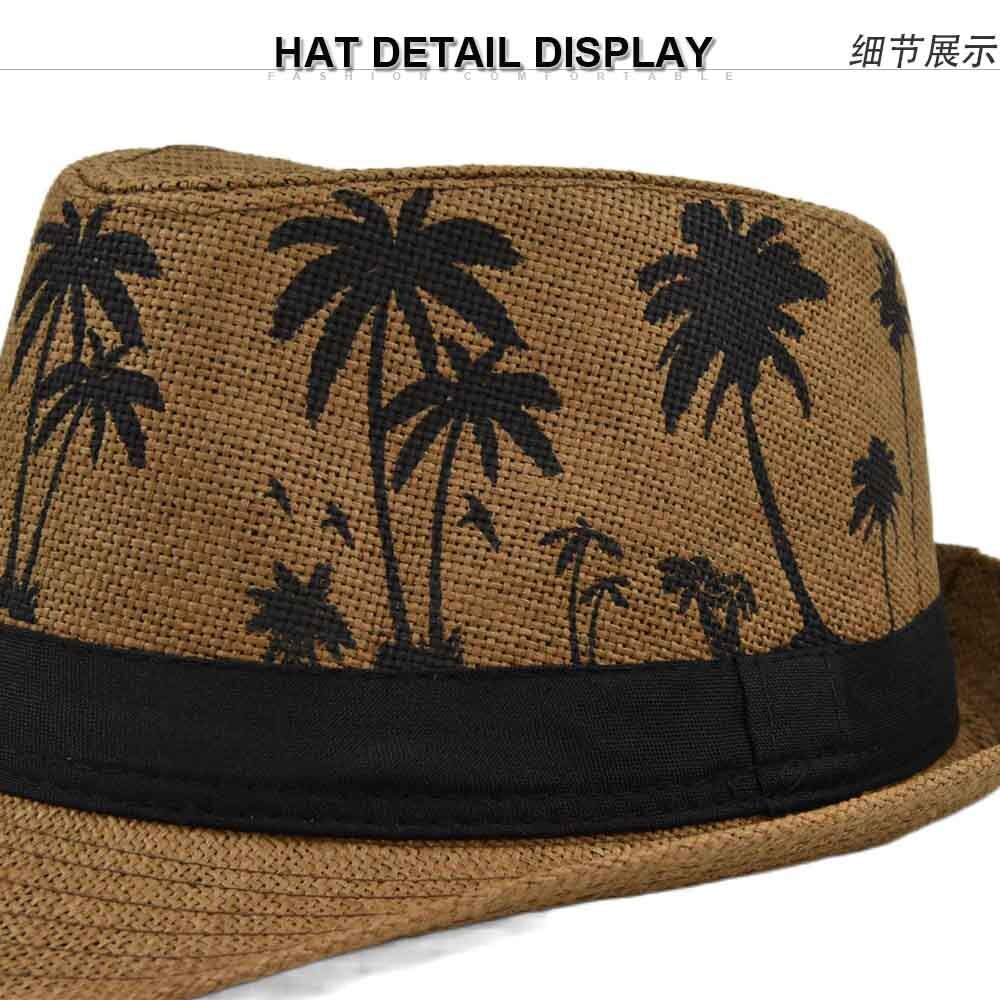 Coconut tree Beach Sun Hat Men Summer short brim Fedoras Panama Straw Jazz Hat Women Sunhat chapeau paille