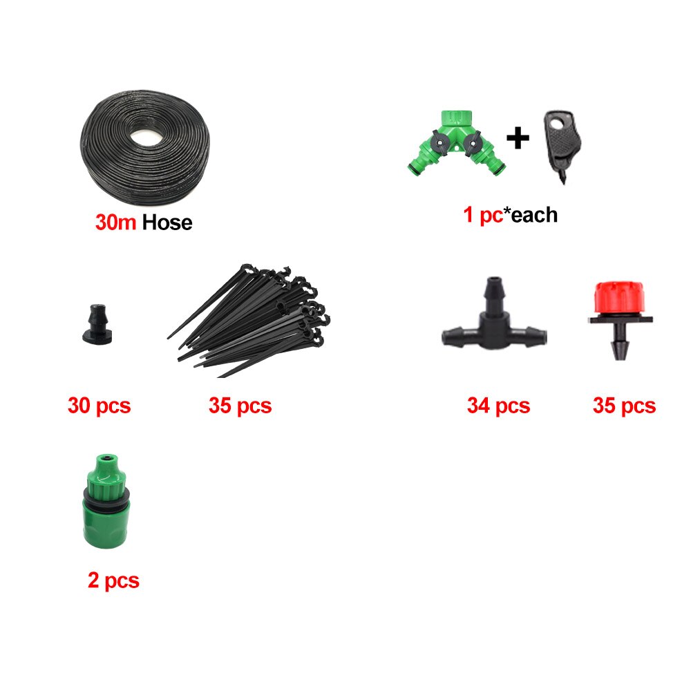 Micro Drip Irrigation System Garden Watering Hose Kit With Connectors Adjustable Drip: Red