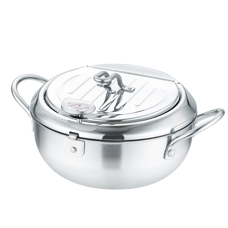 Verdikte Rvs Friteuse Pan Wok Met Deksel Pot Huishoudelijke Thermometre Controle Temperatuur Koken Tool Universele Kachels
