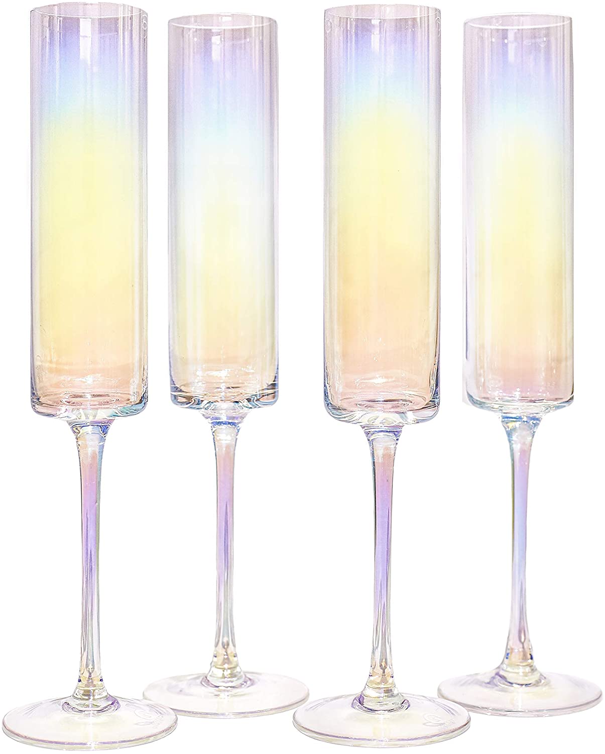 Crystal Champagne Flutes Wine Set Square Wine Glasses With Stem Cocktail-Glass Lead Free Pearly Champagne Glasses: Set of 4