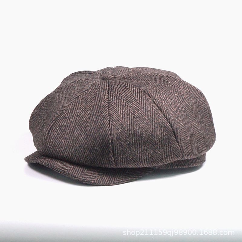 Mand plus størrelse vedbend hat stort hoved mand filt avisdreng kasket far fritid baret kasketter vinter uld flade ottekantede kasketter 55-59cm 60-62cm: Sildebenskaffe / 60-62cm