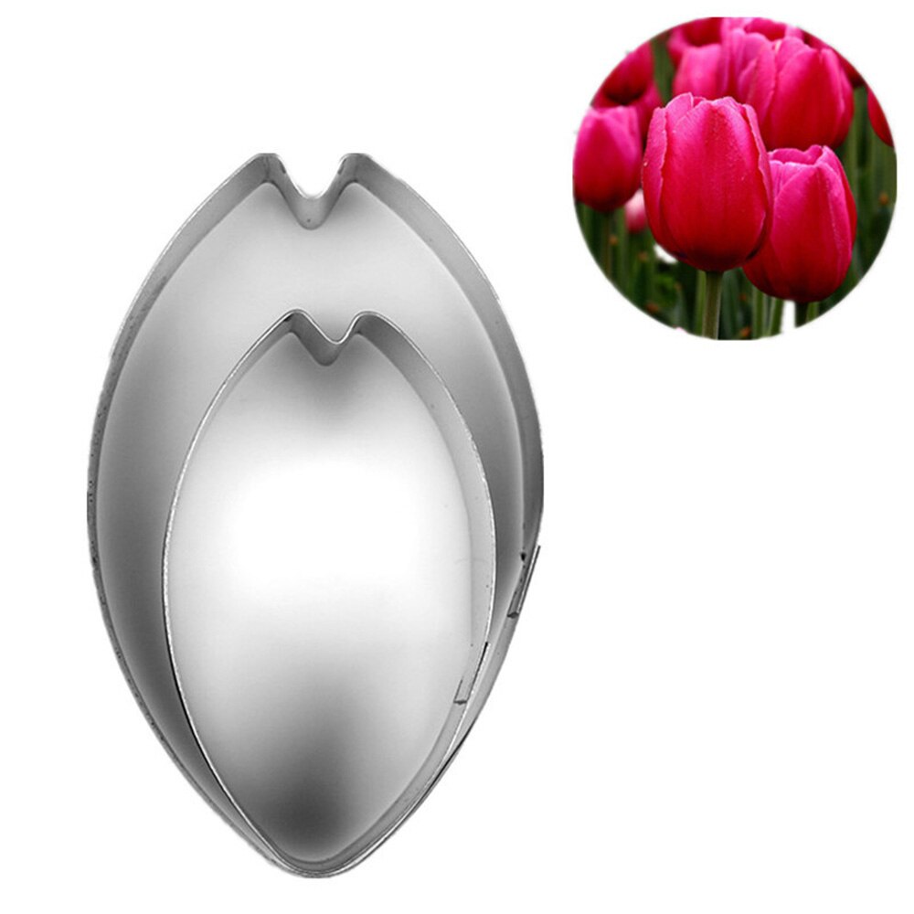 2 stks/set Rvs Tulip Cakevormen Clay Gum Cookie Cake Decorating Gereedschap Fondant Sugarcraft Bloem Cake Cutter Sets