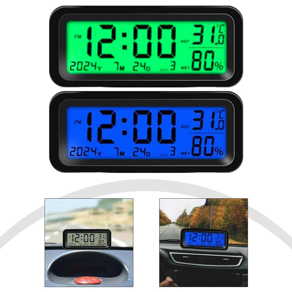 Relojes de energía Solar para coche, termómetro con fecha y semana, pantalla luminosa de humedad, reloj Digital automotriz para pantalla de salpicadero de coche, 1 Uds.