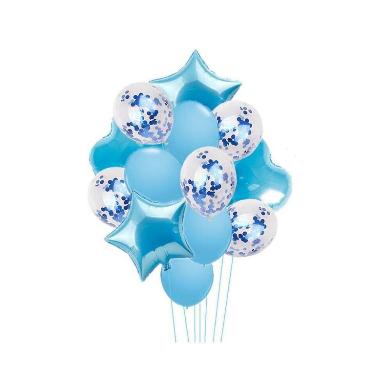 14Pcs Hart Ster Ronde Folie Ballon Voor Blauw Verjaardag Decoratie Multi Confetti Ballon Bruiloft Kerstvakantie Feestartikelen