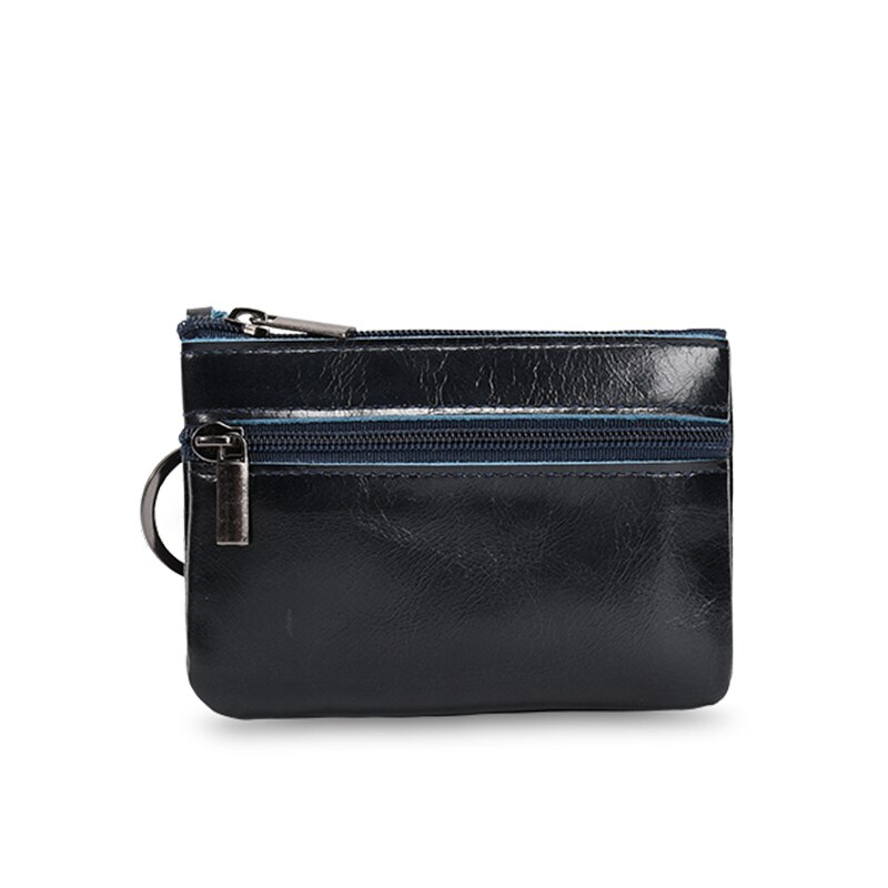 GENODERN-monedero pequeño de cuero genuino para hombre y mujer, Mini cartera con anilla para llave, tarjetero: Navy blue coin purse