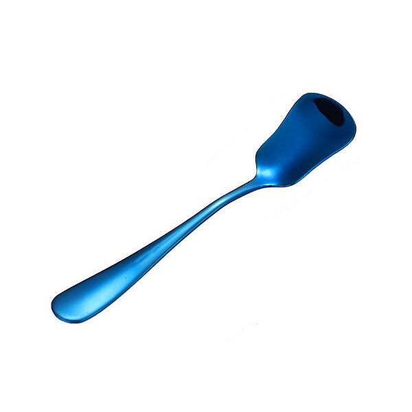 Cucharas de acero inoxidable para cuchara, Mini cucharas de café chapadas en titanio, vajilla colorida de arcoíris y oro rosa, de cucharas con cabeza cuadrada: Blue