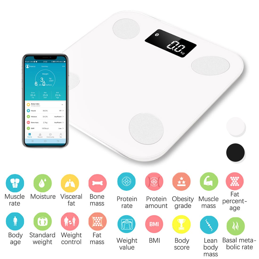 Bluetooth scales floor Body Weight Bathroom Scale Smart Backlit Display Scale Body Weight Body Fat Water Muscle Mass BMI