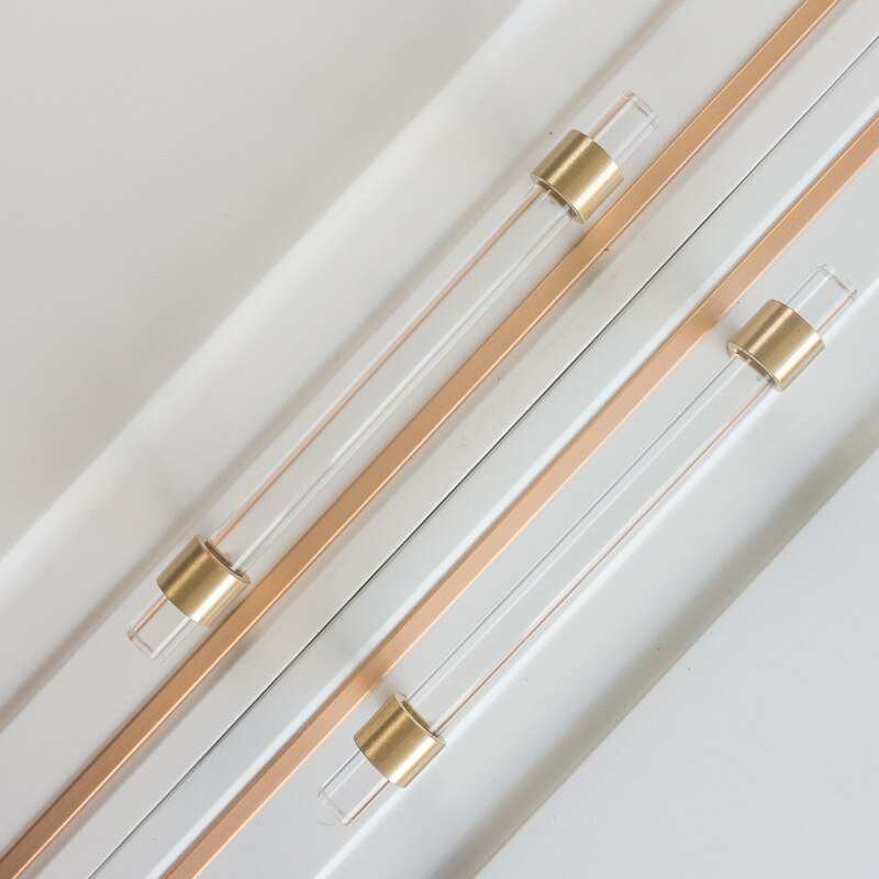 Acryl Messing Strip Handvat Moderne Minimalistische Kast Golden Transparante Lade Garderobemeubilair Licht Luxe Deurklink