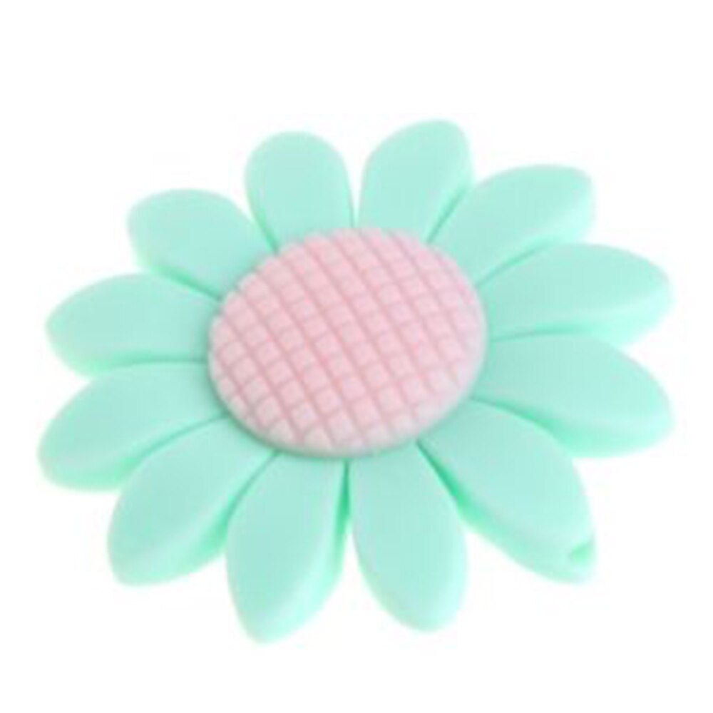 Baby 6 Style Colorful DIY Safety Chewy Silicone Sunflower Beads Pendant Teether Infant Safety Teething Necklace Decoration: Green