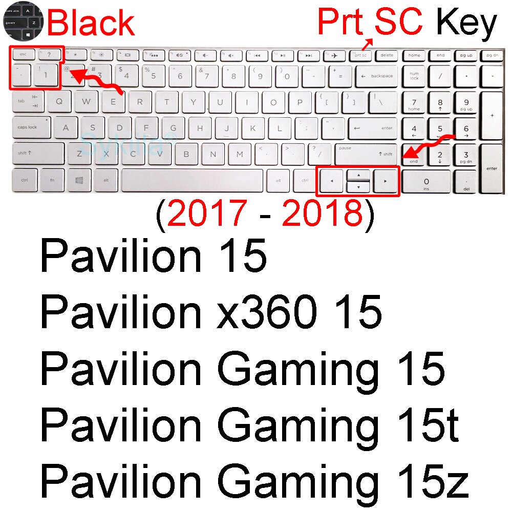 Cubierta de teclado para HP Pavilion 15, funda protectora de silicona, Accesorios para ordenador portátil, CB 15-CC 15-CD 15-Ck 15-CX 15-AB 15-AU: Black 2017-2018