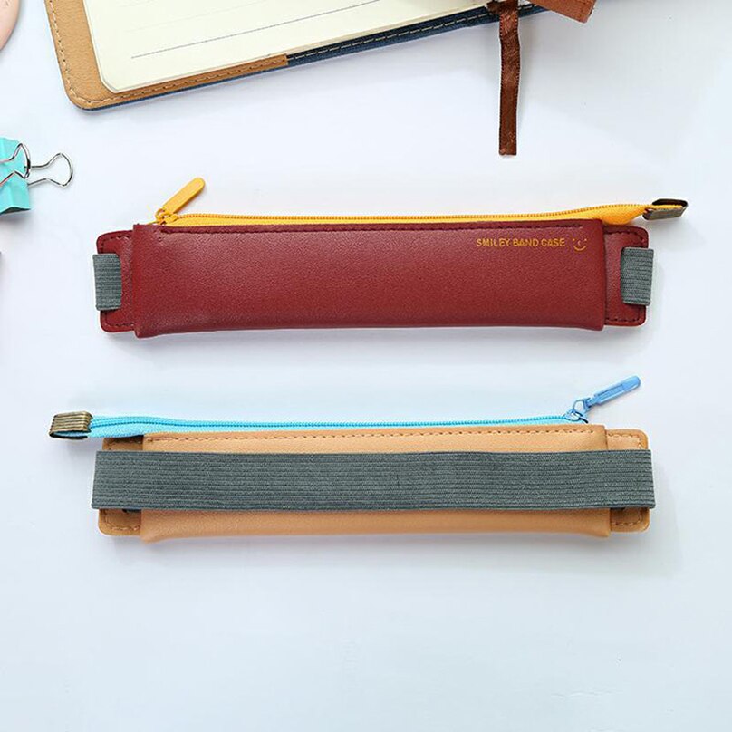 Mini Kawaii Pencil Case Pencil Cases Stationery For Office Pen Case Elastic Band Leather School Supplies Pencil Bags
