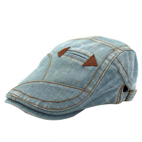 Jeans beret hat til mænd kvinder afslappet unisex denim beret cap monteret retro sun cabbie flad cap gorras: Lyseblå