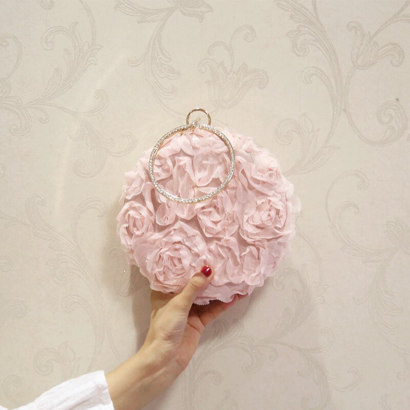 Luxury 3D Lace Flower Handbag Birthday Wedding Evening Women Clutch Round Purses and Handbags Crossbody Party Shoulder Bags