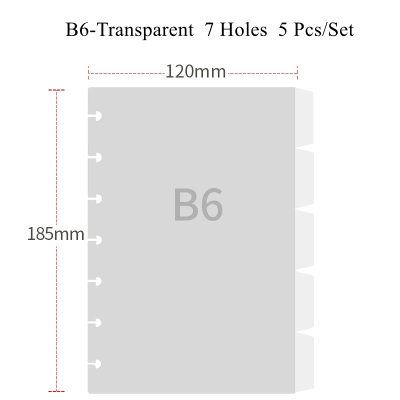 Separadores de índice coloridos de agujeros de seta A4/A5/B6, divisores de revistas, accesorios para cuadernos: B6-Transparent