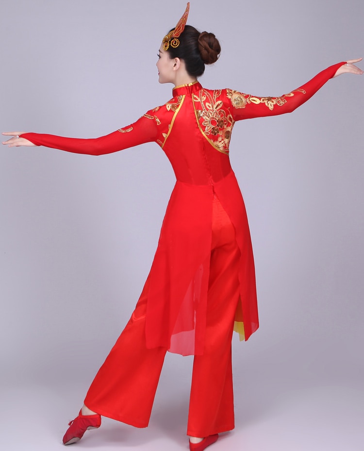 Chinese Folk Dance Drum Yangko Dance Clothes Fan Dance Costume Women's Classical Ballroom Performance Wear Chinese Folk Dance