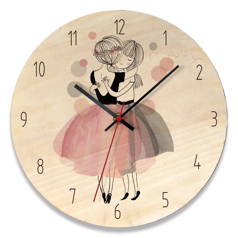 Horloge murale en bois nordique moderne 3D décoration en bois fille chambre dessin animé mignon horloge murale montre murale décoration de la maison: A