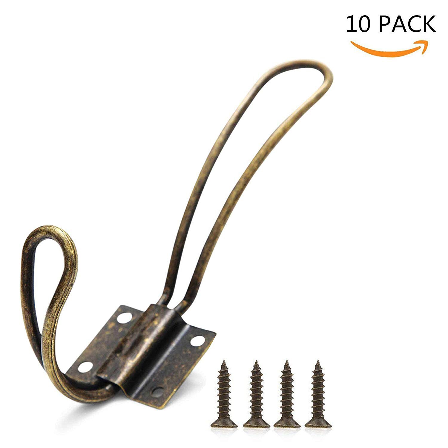 Antieke kapstokhaken voor aan de muur,  - 10 vintage dubbellaagse hangers met grote schroeven - harde antieke industriële zware haak: Default Title