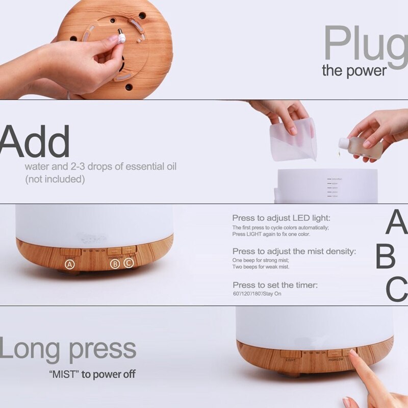 UK Plug 500Ml Humidifier,Essential Oil Diffuser, Aroma Diffuser, 7 Color LED Lights, with Remote Control