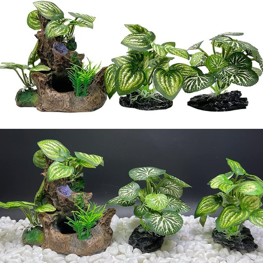 Ornamentos de aquário, plantas de simulação, decoração de paisagismo, tanque de peixes, plantas de água de plástico, flores, árvores, rochas, acessórios