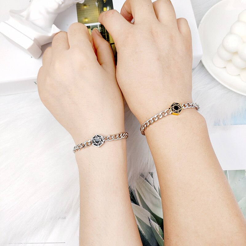 Vintage Rvs Metalen Ketting Armband Mannen Joodse Davidster Armband Voor Mannen Vrouwen Paar Armband Voor Lover ZR-01