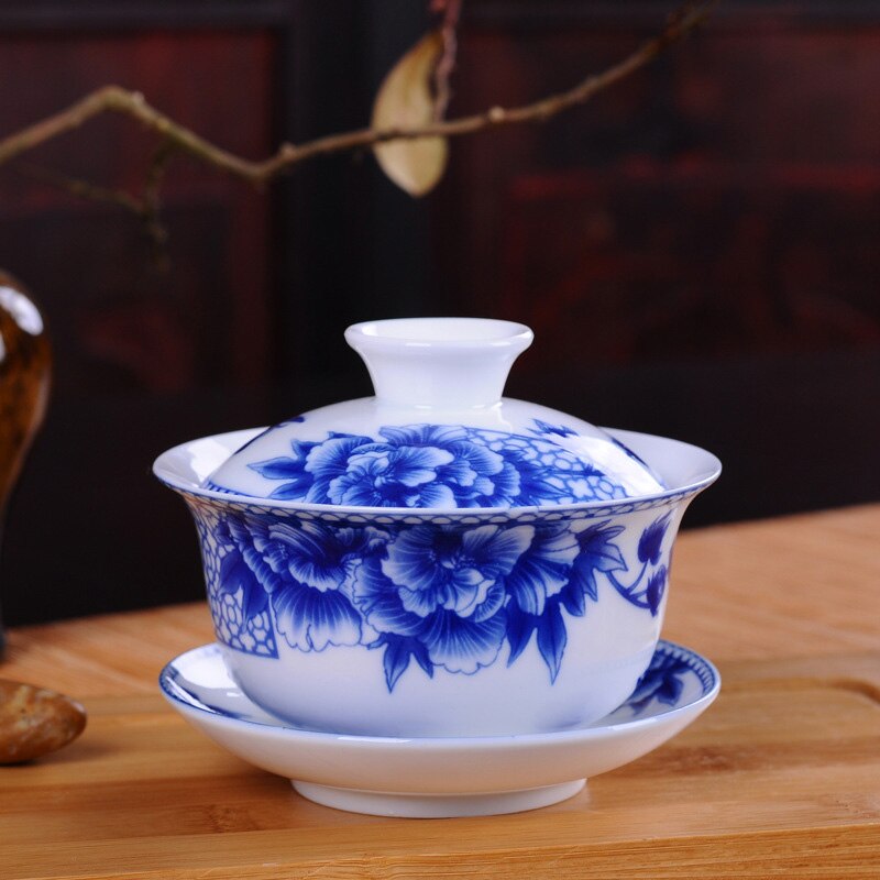 Hvid porcelæn blå og hvid keramisk gaiwan te sæt kaffekop, kinesisk rejse te sæt, drinkware jingdezhen kop: 01