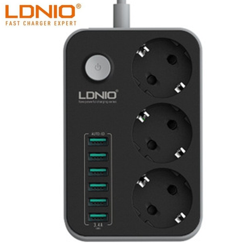 Ldnio 4 usb telefonlader flere stikkontakter 6 eu stikkontakter lader til hjem/restaurant som lader mobiltelefon: 3 strømuttak 6 usb