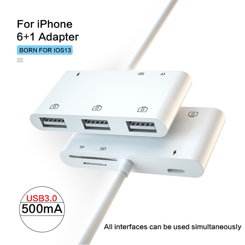 Uthai  c64 til iphone 6 in 1 adapter usb 3.0 tf sd kortlæser tilslut mus tastatur opladningskonverter til ios 13 iphone 11 x xr