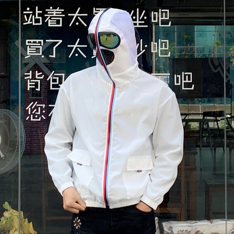 space suit hooded glasses sun protection clothing ultraman jacket alien thin windbreaker couple jacket: White / XXL