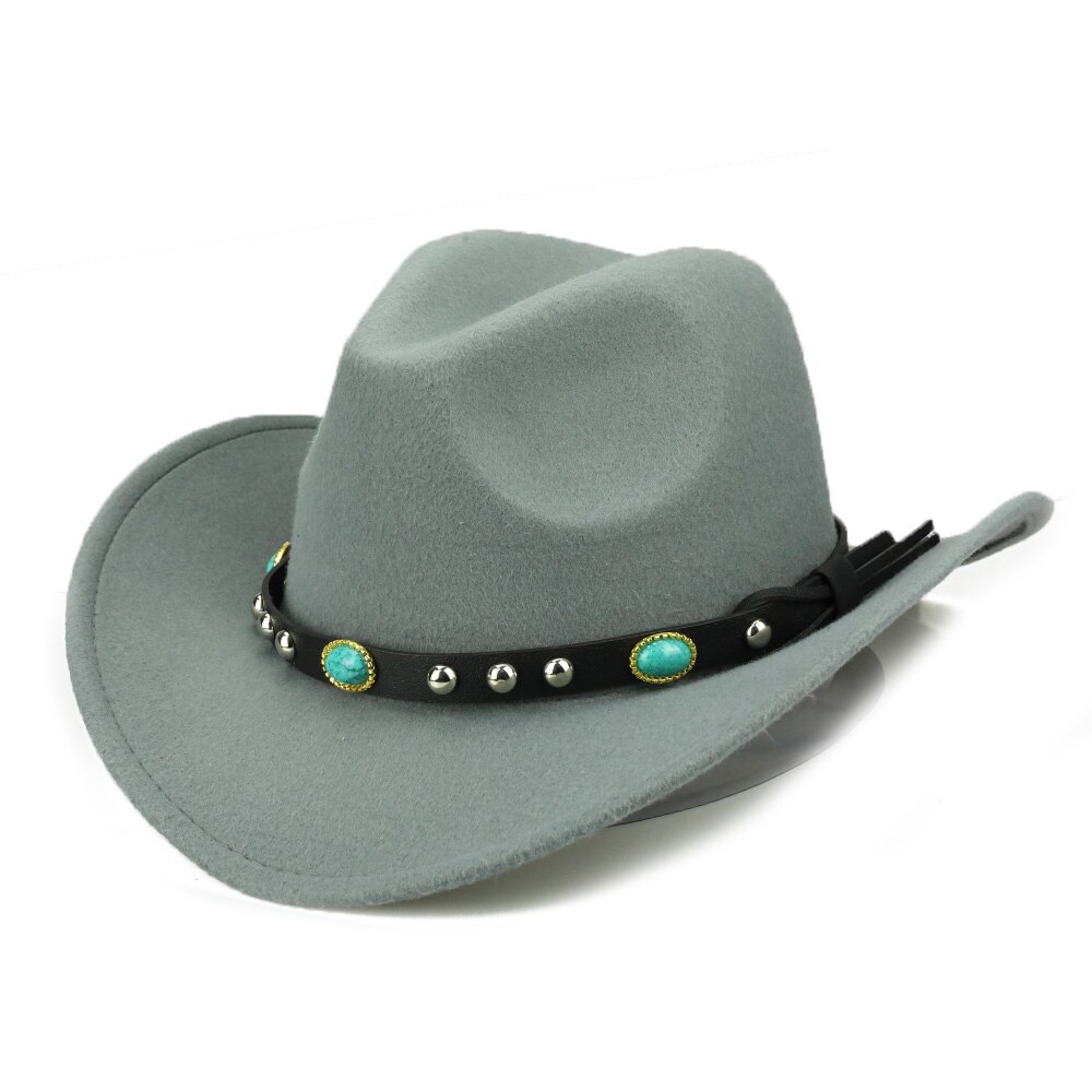 YY destacada cinturón vaquero sombrero de los hombres de invierno de sombrero con visera de Jazz Panamá de tapas las mujeres Vintage sombrero sombreros Salvaje Oeste: Grey Cowboy Cap