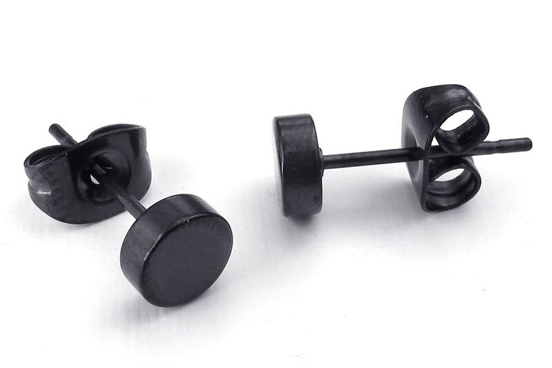 Sieraden Mannen Oorbellen, Cirkel Oorstekers, 2 Stuks (1 Paar), Roestvrij Staal, Zwart