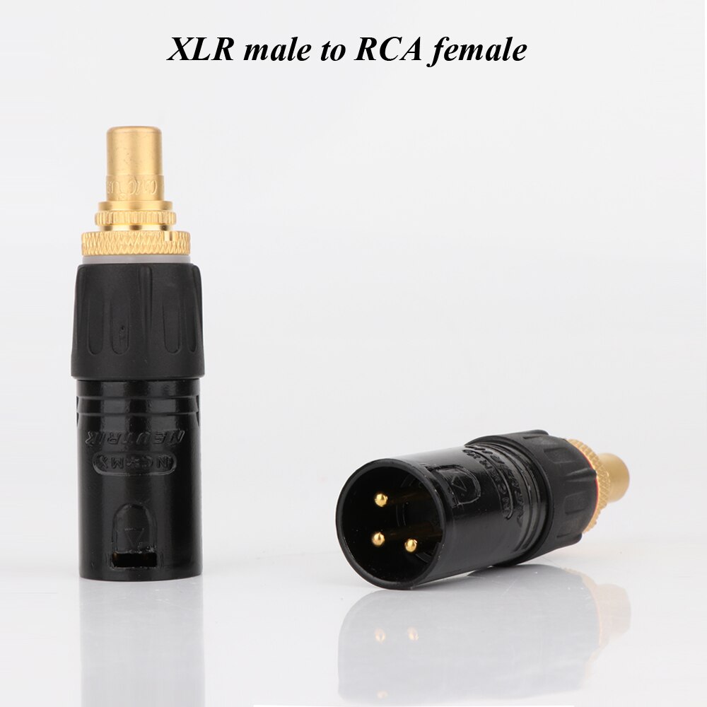 2PC NEUTRIK XLR male to RCA Female Socket Adapter plated gold RCA plug XLR to RCA Female Socket Adapter Gold Balanced Cable Plug: XLR M to RCA F