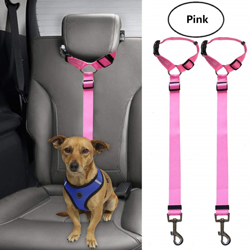 Verstelbare Hond Auto Veiligheidsgordel Reflecterende Huisdier Veiligheid Seat Belt Clip Buckle Tether Duurzaam Reizen Riem Lood Thuis Huisdier Product Gadget: pink