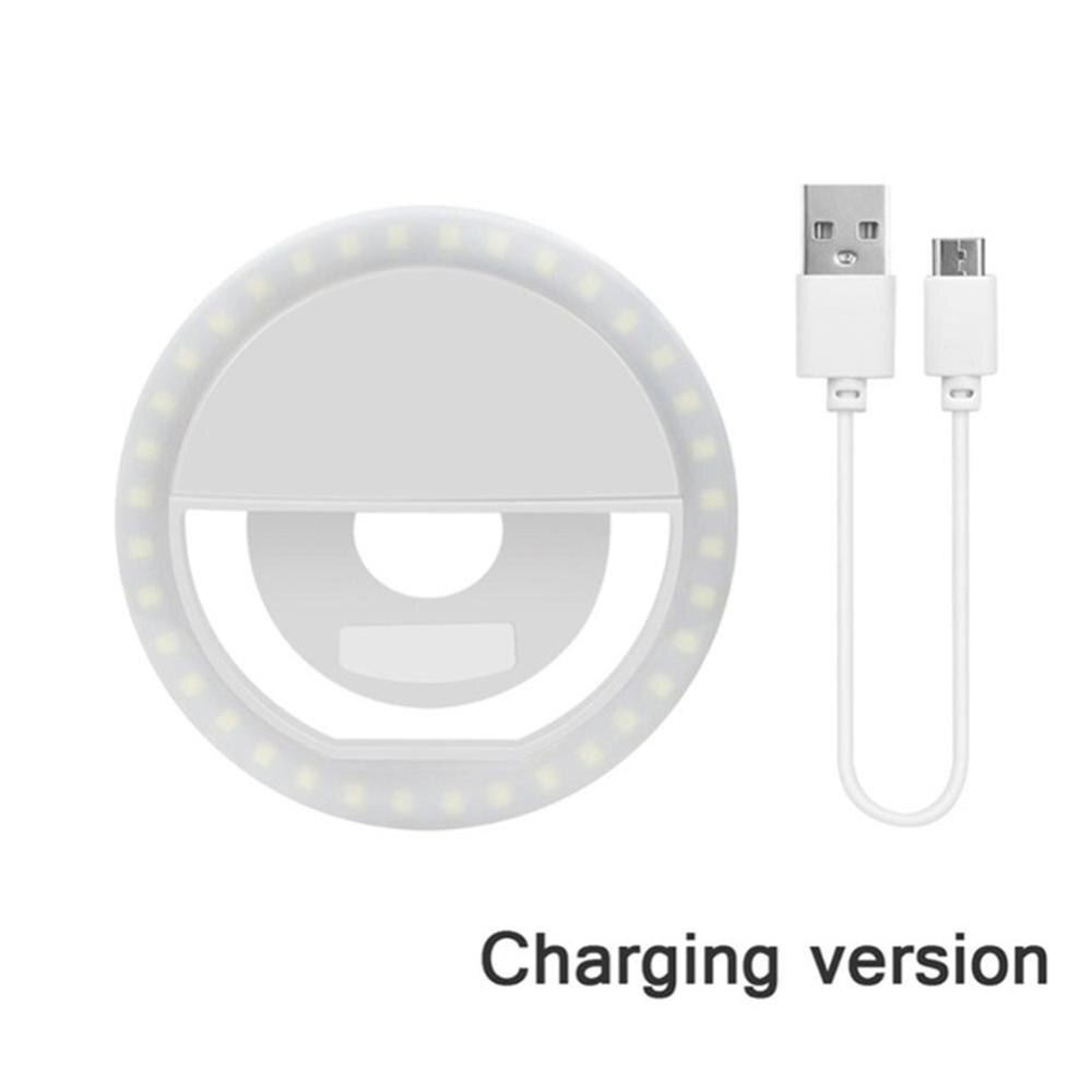 Anneau lumineux LED 3000-5000K, avec chargeur USB, lampe pour téléphone portable, compatible avec Iphone, Samsung, Xiaomi: WHITE