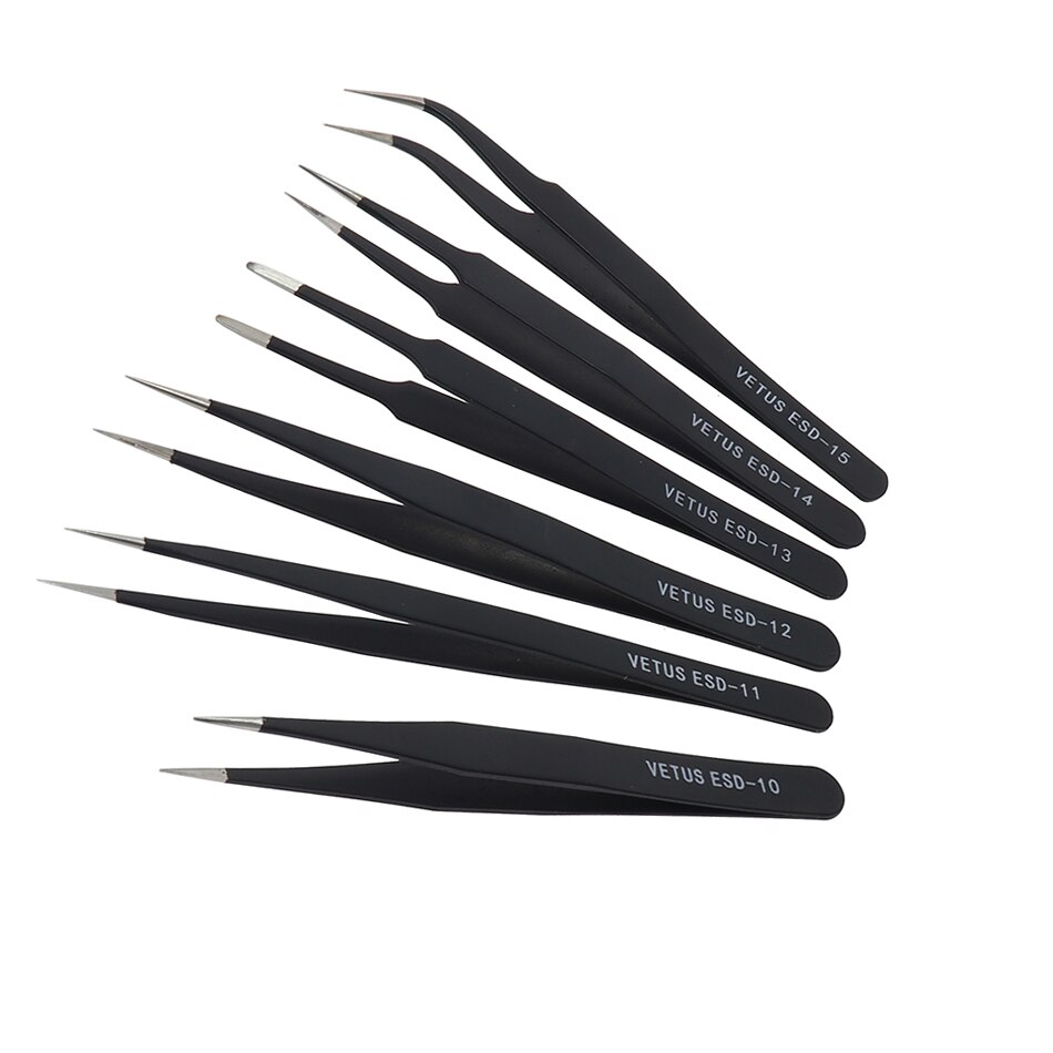 100% Original VETUS Anti-static Stainless Steel Tweezers ESD-10/11/12/13/14/15