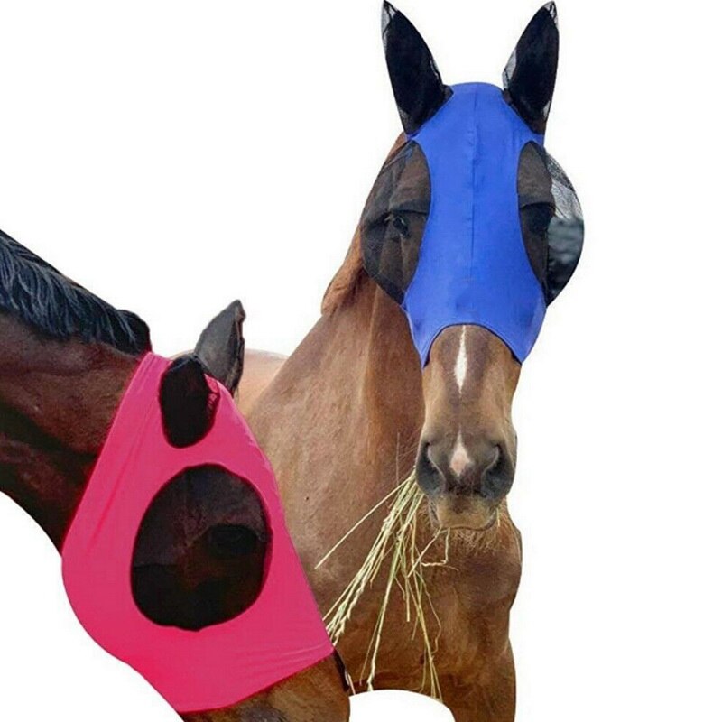 5 farver anti-fly mesh heste maske hest maske stretch bug øje hest flue maske med dækkede ører hest flue maske lang næse med øre
