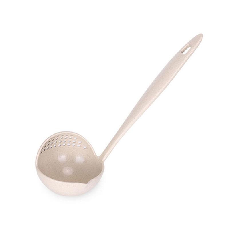 2 In 1 Soeplepel Lange Handvat Huis Zeef Koken Vergiet Keuken Scoop Plastic Pollepel Servies: beige