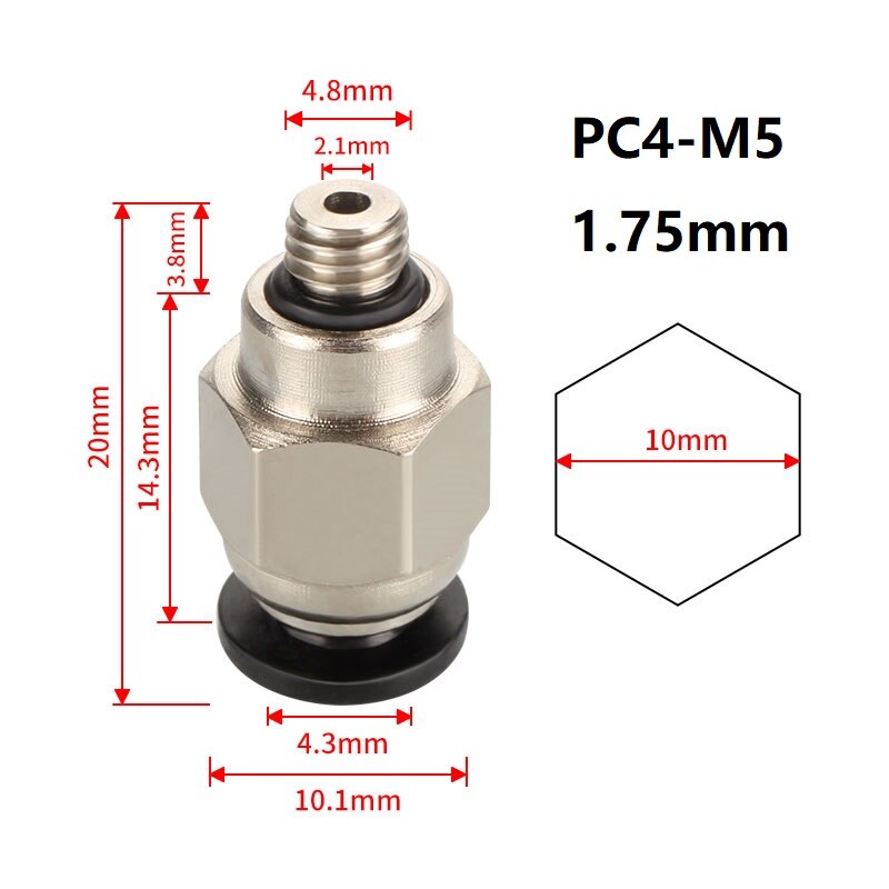 Connecteur pneumatique PC MEGA 4/6mm, pièces d'imprimante 3D à distance, Tube Air raccord rapide, coupleur de tuyau pour l'alimentation du filament 1.75/3mm 10 pièces: PC4-M5 Black 1.75mm