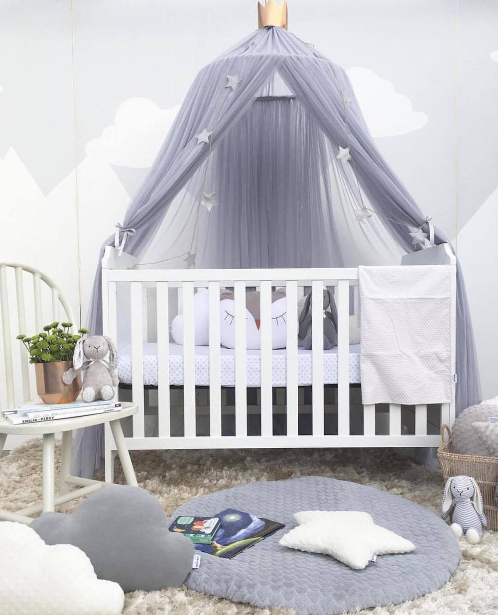 Baby prinsesse blonder krybbe netting barn myggenet baldakin telt multifunktion gardin rundt kuppeltelt sengetøj til spædbarn pige dreng: Grå