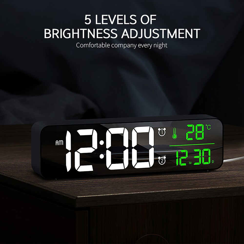 Music Dimmable Alarm Clock Rectangle Five Kinds Of Brightness Temperature Display Reloj Despertador Digital With USB Cable