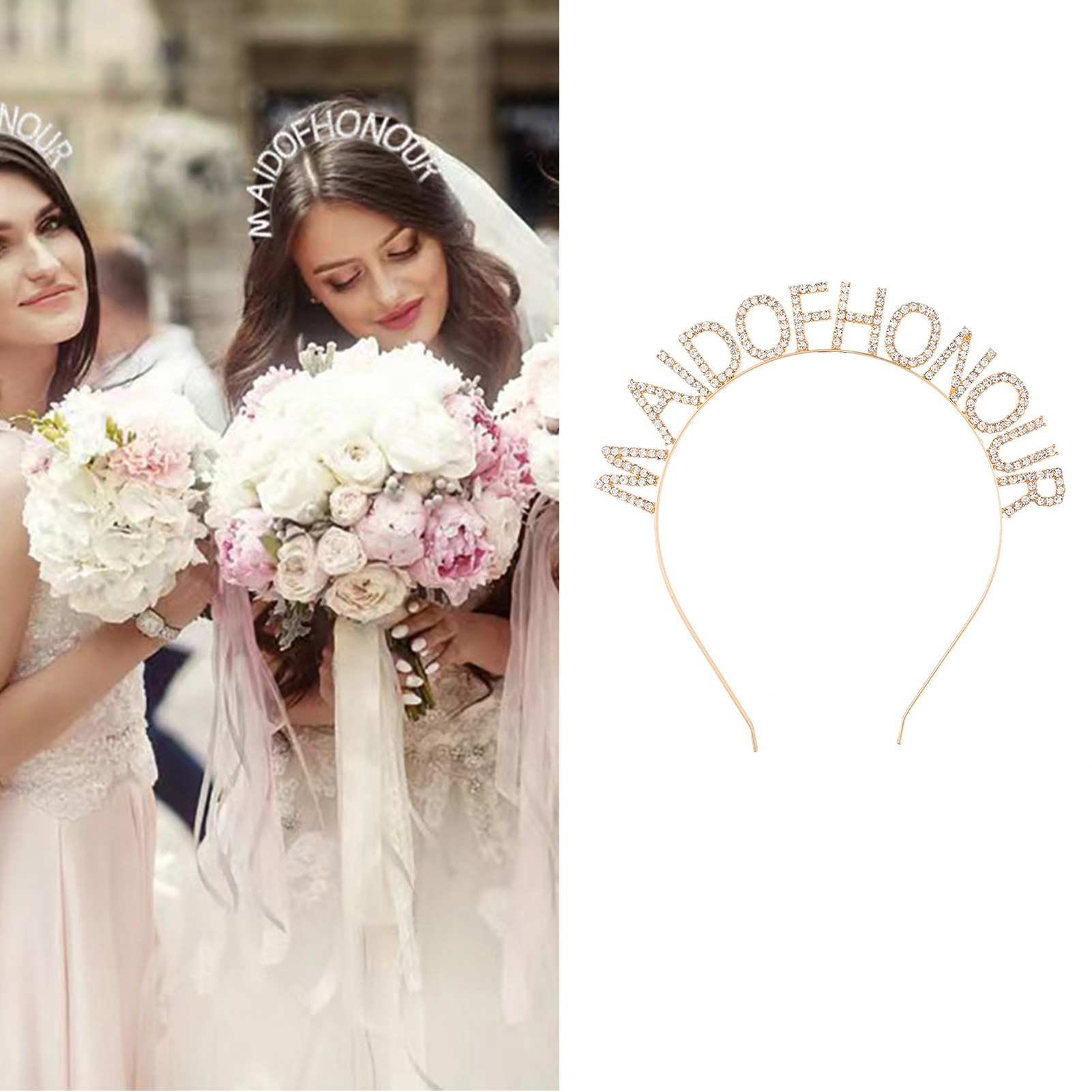 Accesorios para el cabello para dama de honor, diadema con diamantes de imitación, diademas de cristal para dama de Honor, joyería para de boda y novia