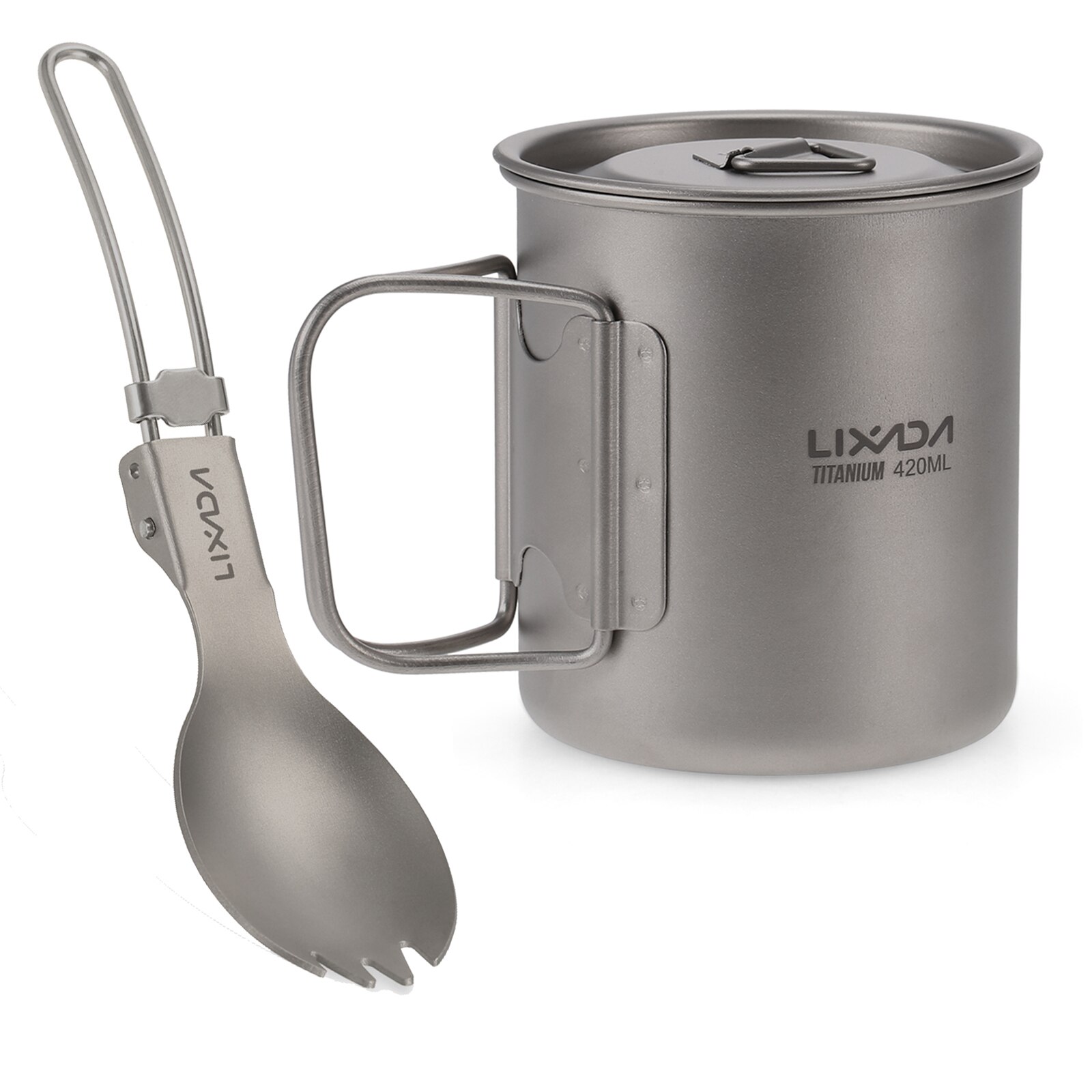 Lixada-taza de agua portátil para pícnic, taza de titanio ultraligera para exteriores, con mango plegable, 300ml / 350ml / 550ml / 650ml: 420ml Con Spork