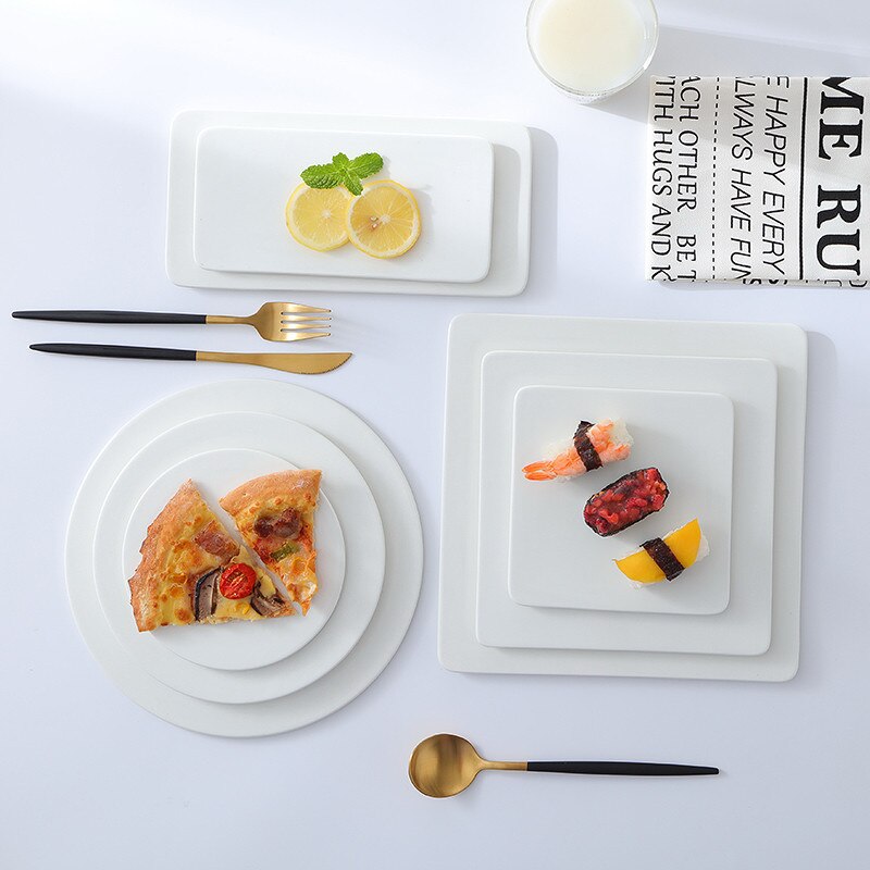 Ceramic Japanese Sushi Pizza Plate White Porcelain Cake Bread Tray Kitchen Dessert Plate Baking Tableware