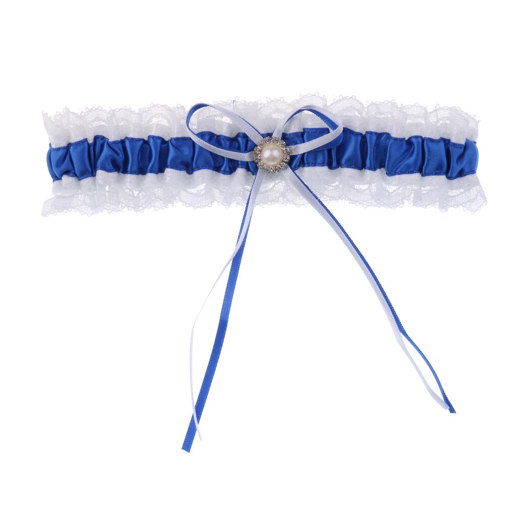Women's Blue &amp; White Lace Garter Wedding Bridal Garter with Satin Bow