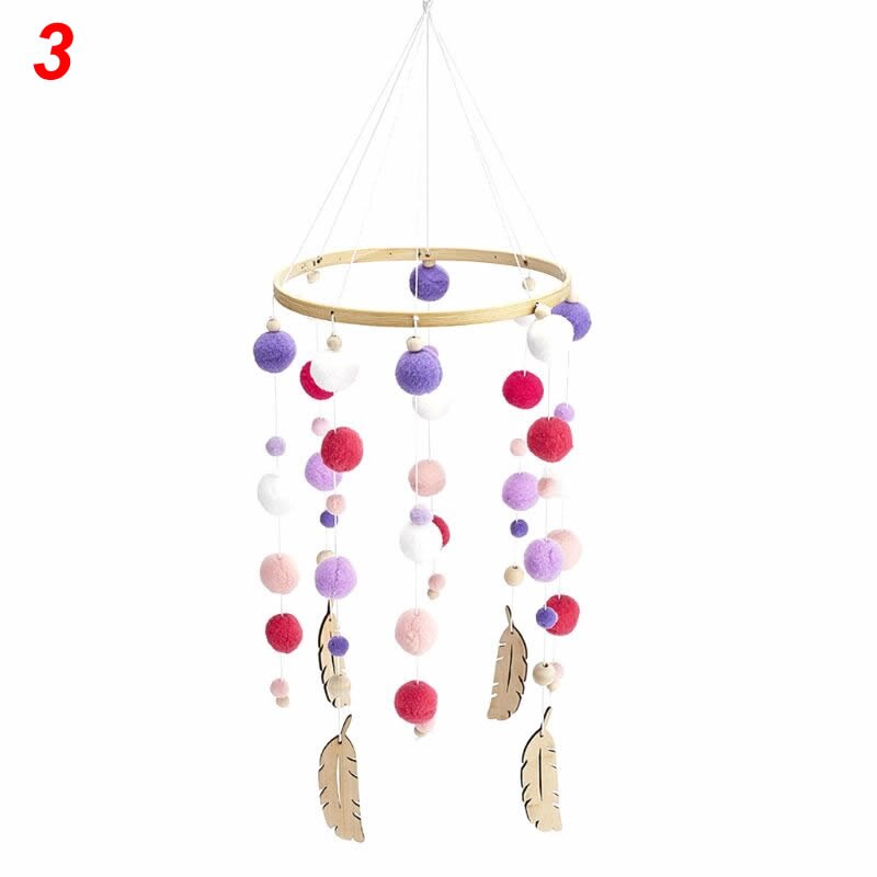 Nordic Haar Bal Crib Windgong Baby Hanger Bed Bel Mobiele Beukenhout Vogel Rammelaars Wol Ballen Kinderen Kamer Decoratie: 3