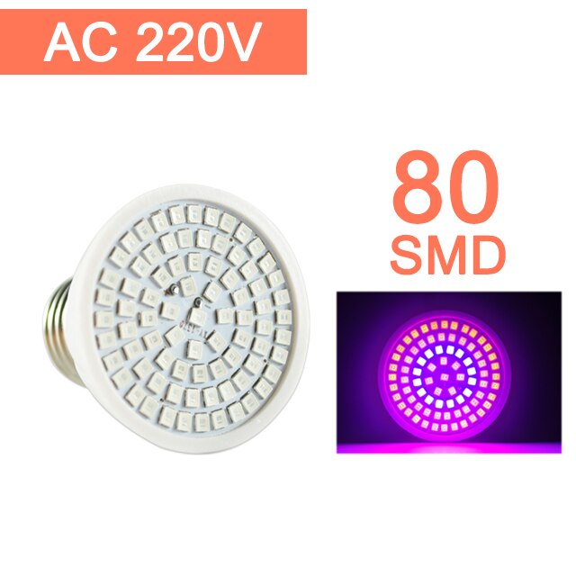 Led Grow Light E27 Led Lamp Volledige Spectrum 4W 3W 50W 80W AC85-265V Indoor Plant Lamp ir Uv Voor Bloeiende Hydrocultuur Systeem: 80SMD AC 220V