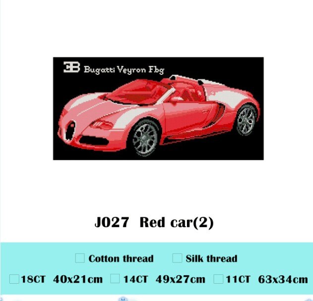 Conjunto de punto de cruz de coche rojo, patrón de DMC, Impresión de cuenta de color 18ct 14ct 11ct, kit de bordado, suministros de costura hechos a mano DIY: Rojo / 14ct unprint canvas