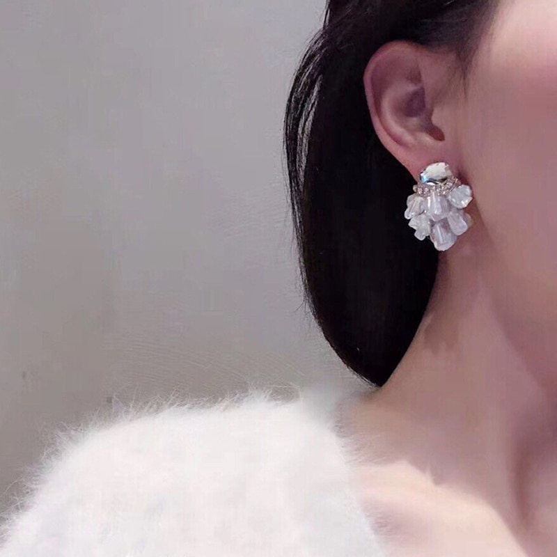 AENSOA japon coréen luxe Baroque à la main perle d'eau douce boucles d'oreilles pour les femmes brillant strass boucles d'oreilles bijoux