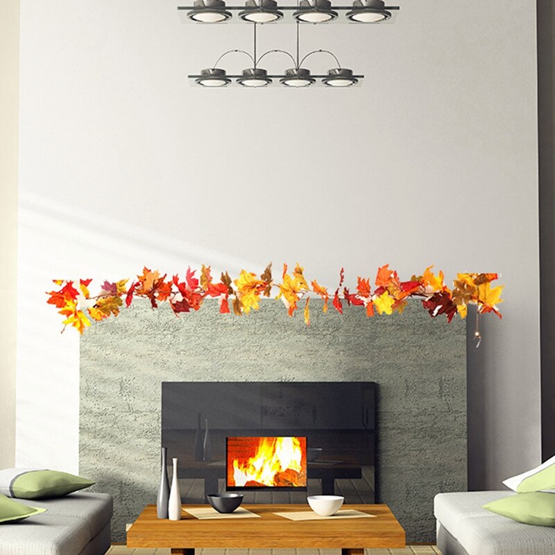 2 Pcs Autumn Maple Leaves Garland, Fall Hanging Plant for Home Garden Wall Doorway Backdrop Fireplace