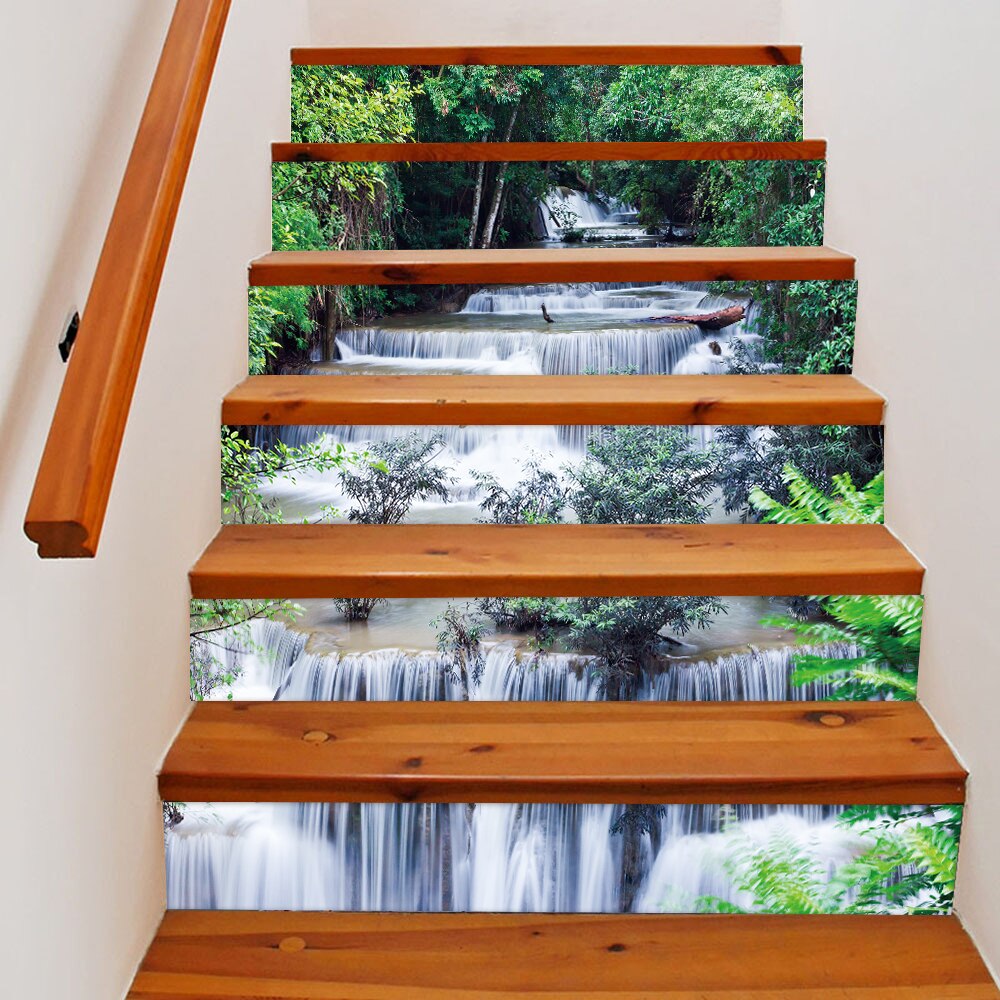 Pegatinas de vinilo para decoración de escaleras, adhesivos de pelar y pegar extraíbles para decoración del hogar, Río y bosque, Renovatie