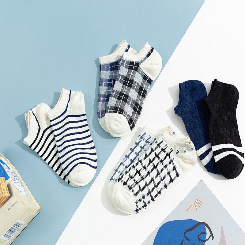 1 paar schattige harajuku-sokken in britse stijl, blauw gestreepte geruite sokken, geometrische katoenen dames, comfortabele zwarte wintersokken